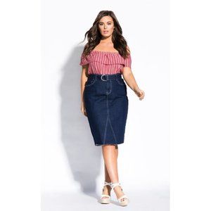 NWT City Chic Midi Split Belted Denim Skirt 14